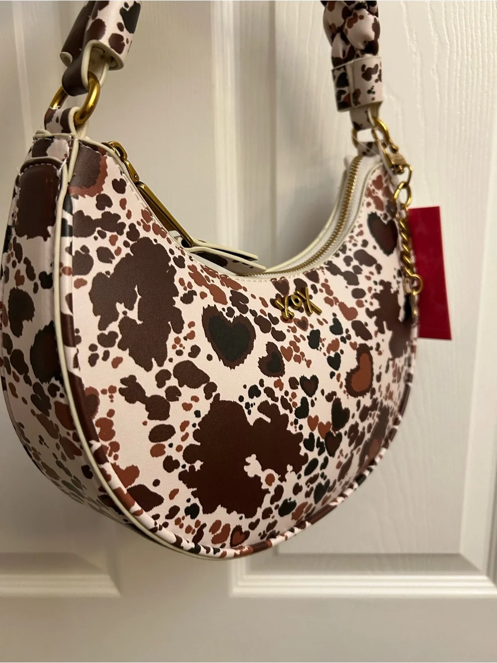 Betsey Johnson Brown & Cream Heart Print Hobo Bag